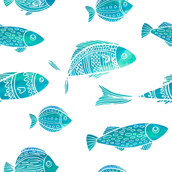 Modello senza soluzione di continuità con pesci acquerello — Vettoriale Stock