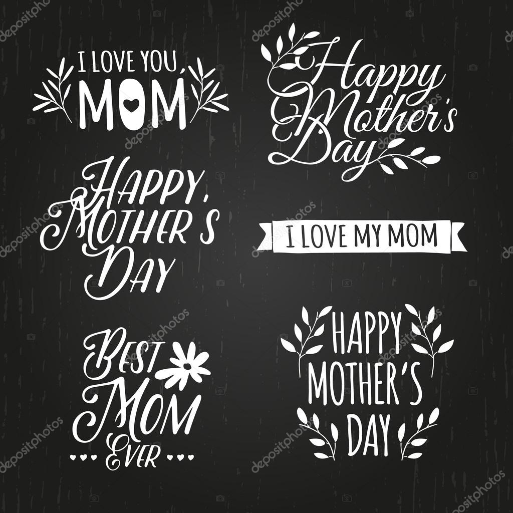 Set of monochrome of simple retro logos, badges, labels, signs to celebrate Mother's Day. Floral elements. Vector.