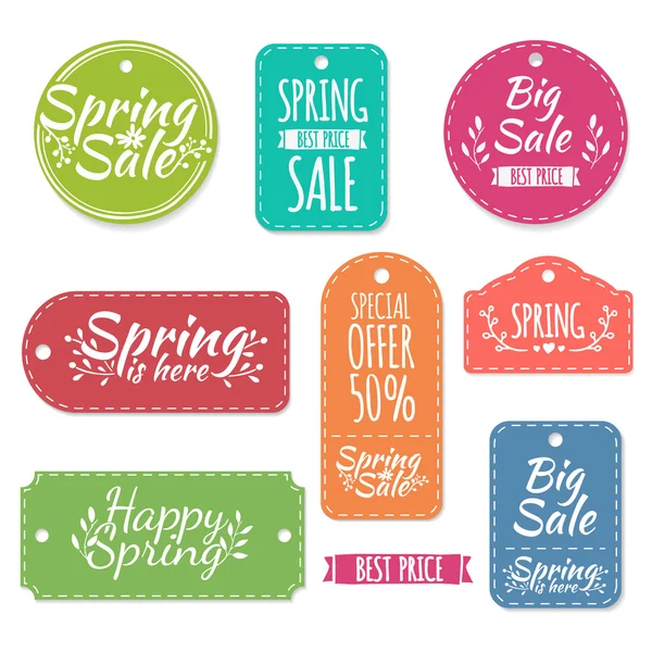 Aantal gekleurde voorjaar stickers — Stockvector