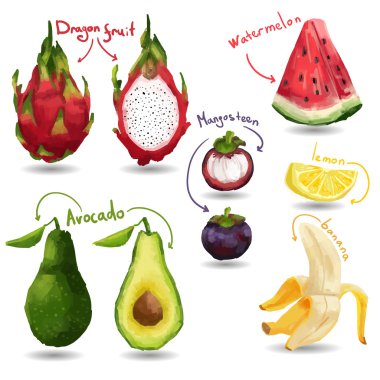 Set of tropical fruits clipart