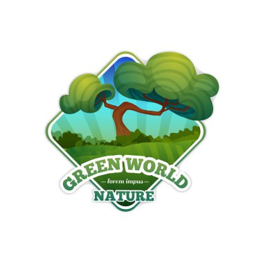 badge with nature, landscape, trees