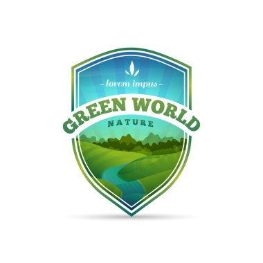 badge in the shape of a shield with nature