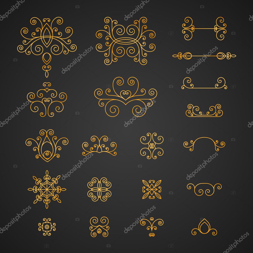 Set of luxury, vintage curls, flourishes and swirl for logo and corporate identity.