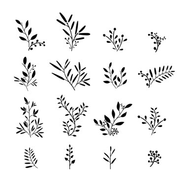 tek renkli bitki öğeleri kümesi