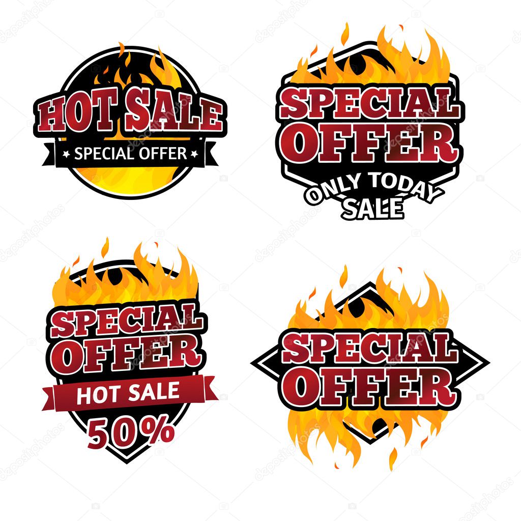 set of retro logos in fire