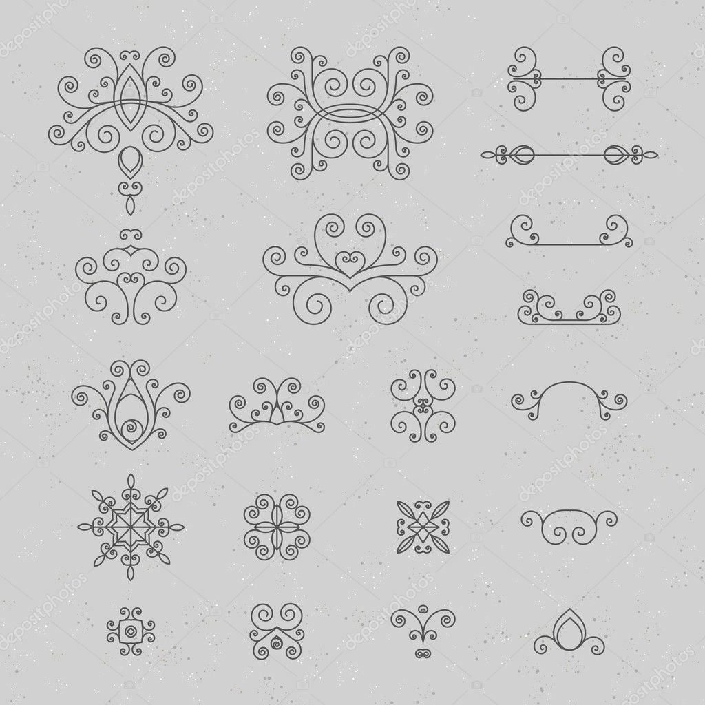 Monochrome, retro set of vintage curls, flourishes and swirl for logos, icons, logos, corporate identity.