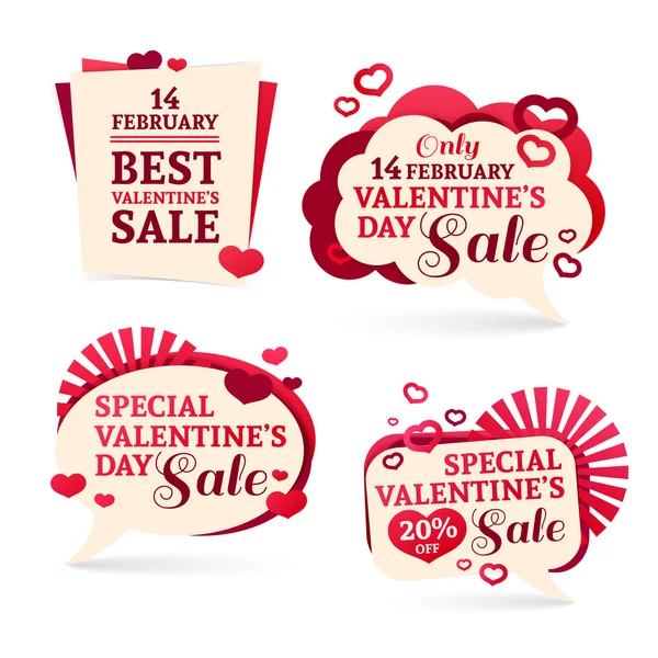 Set Logo, Sets, Abzeichen, Aufkleber für Valentinstag Förderung. Bekanntmachung über die Rabatte, Preisschilder Valentines Day Verkauf. Vektor. — Stockvektor