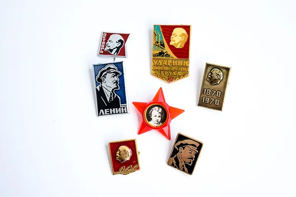 Icons with the image of the Great Lenin. Stock Photo