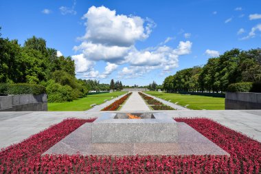 Piskaryovskoye memorial mezarlığı Leningrad ebedi ateşe.