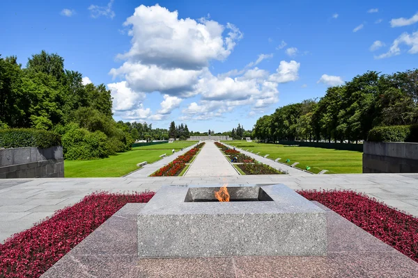 Fiamma eterna al cimitero commemorativo Piskaryovskoye a Leningrado . — Foto Stock