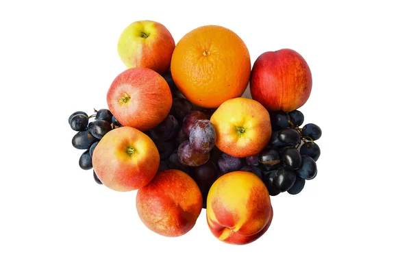 Fresh juicy fruits - oranges, nectarines, grapes, plums and apples — Stock Photo, Image