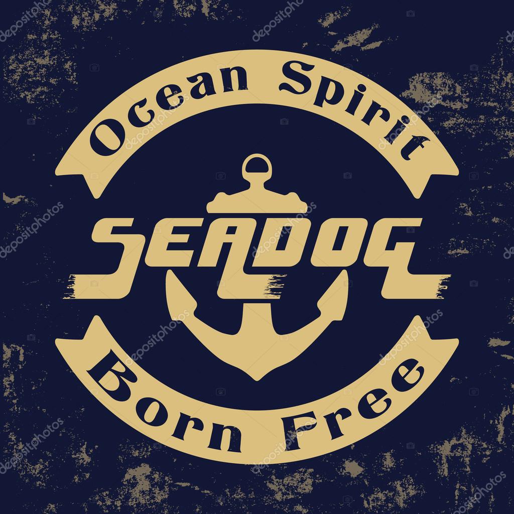 T-shirt print design. Ocean spirit vintage stamp. Printing and badge applique label t-shirts, jeans, casual wear. Vector illustration.