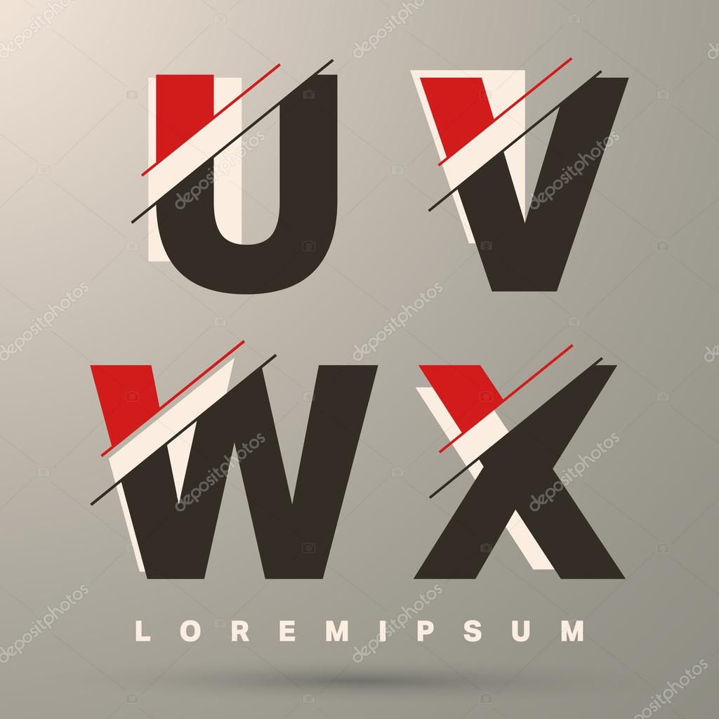 Alphabet font template. Set of letters U, V, W, X logo or icon. Vector illustration.