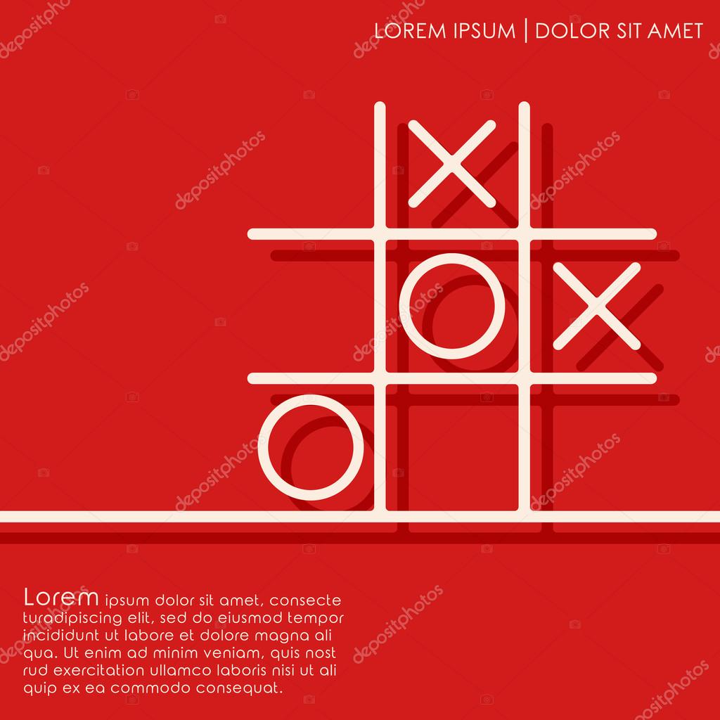 Line tic tac toe XO game on red background. Noughts and crosses board game. Cover brochures, flyer, card design template. Vector illustration
