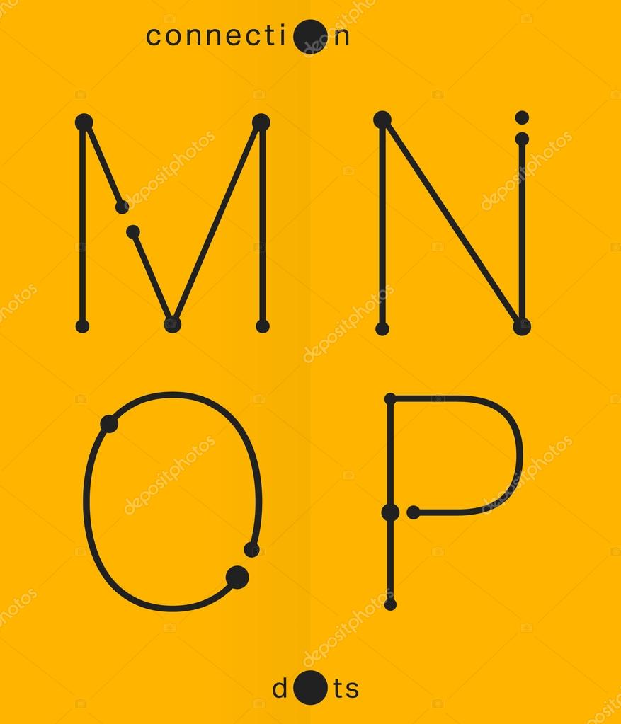 Alphabet font template. Set of letters M, N, O, P logo or icon. Connection dots design. Vector illustration.