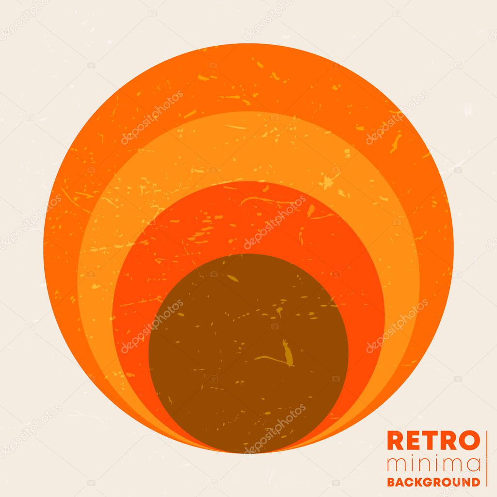 Retro grunge texture background with the vintage striped sun. Vector illustration