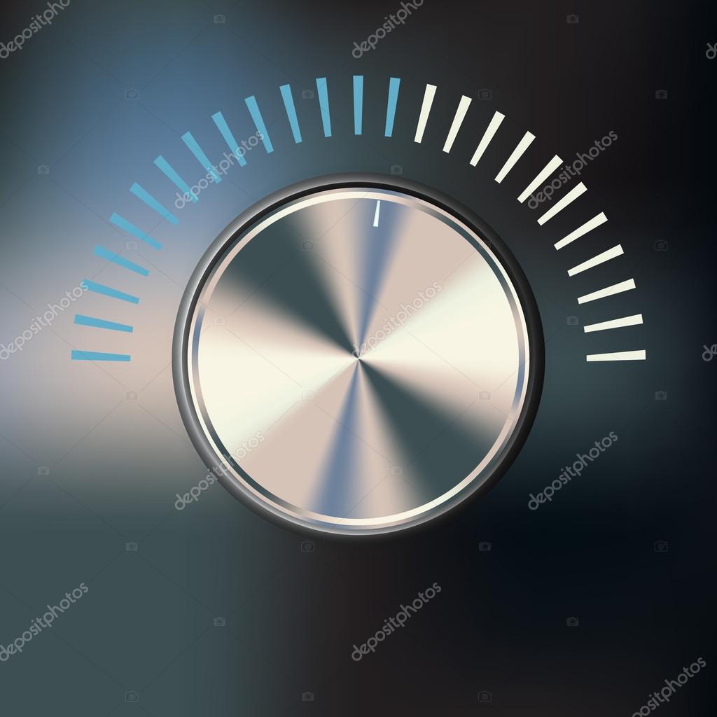 Volume Knob. Metallic Button isolated on gradient mesh background. Vector illustration.