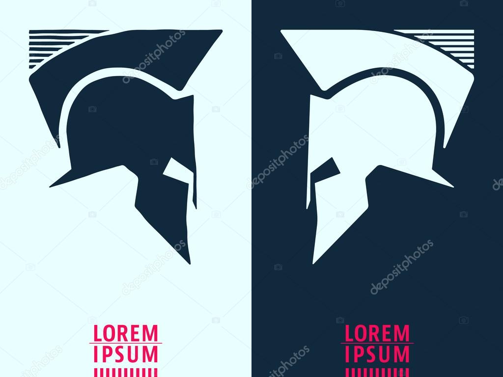 Greek helmet, Roman helmet, Spartan helmet, Trojan helmet. Element protection warrior. Icon, logotype or t-shirt printing. Vector illustration.