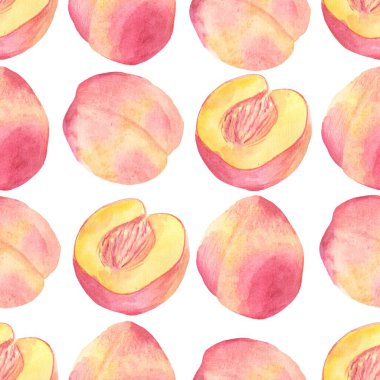 Beyaz arka planda şeftali meyvelerinin kusursuz deseni