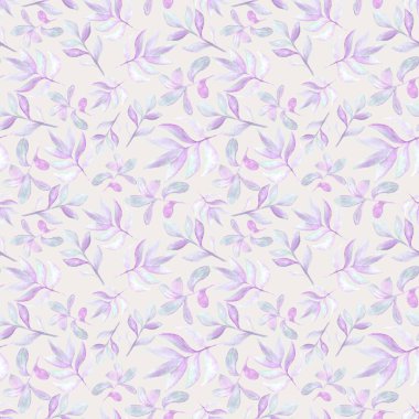 Kusursuz desenli suluboya dalları katı desenli leylak ve pembe