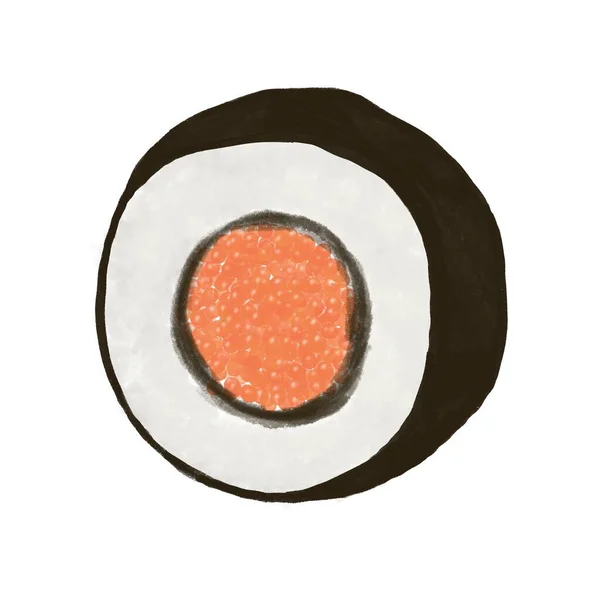Roll Czerwonym Kawiorem Nori Ryż Ilustracja Japońskiej Potrawy — Zdjęcie stockowe