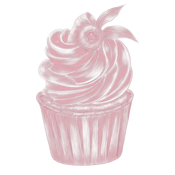 白色背景上的蓝莓松饼是一个孤立的元素 一条闪亮的粉红线 — 图库照片