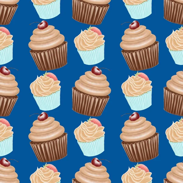 Minta Kék Háttér Stílusos Csokoládé Vanília Sütemények — Stock Fotó