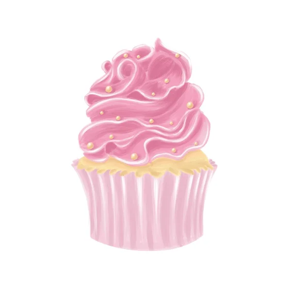 Cupcake Rosa Carino Con Perline Oro — Foto Stock