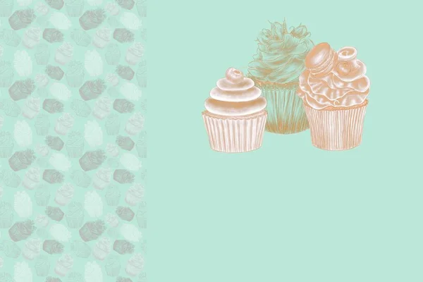Plantilla Tarjeta Visita Para Chef Pastelero Con Ilustraciones Lineales Cupcakes —  Fotos de Stock