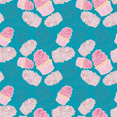 Turkuazsız pembe kek deseni renkli, yumurtadan çıkmış ve şekillendirilmiş.