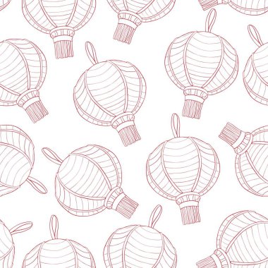 Arka plan dekorasyonu için hava fenerlerinin kırmızı çizgi çizimleri