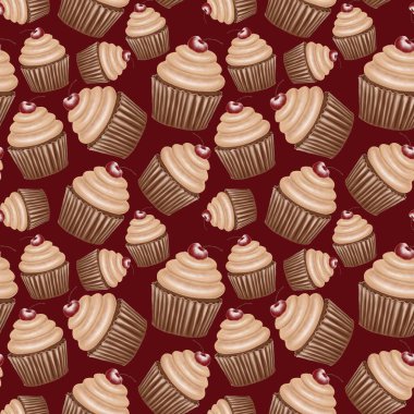 Çikolatalı kek ve vişneli karamel kremi, şekerleme tasarımı.