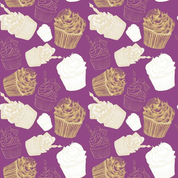 Luminoso Motivo Cupcake Bordeaux Senza Cuciture Illustrazioni Sfondo Bianco Con — Foto Stock