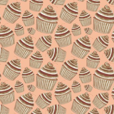 Bej kaplama kirazlı, çikolatasız kek deseni, şık şekerleme tasarımı.