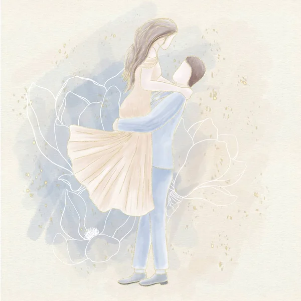 Watercolor Wedding Illustration Newlyweds Textured Background Decoration — Stock Fotó