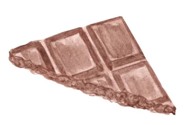 Watercolor Illustration Slice Brown Milk Chocolate Bar White Background — Stock Photo, Image