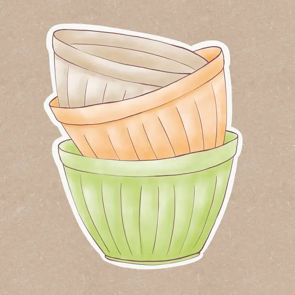 Ілюстрація Фігурних Чашок Зеленому Помаранчевому Бежевому Кольорах Тлі Ремесла Паличка — стокове фото