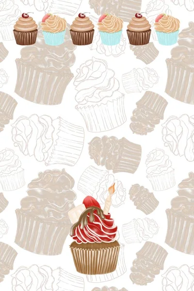 ペイストリーメニューテンプレート チラシ 背景柄のカップケーキイラストの広告 — ストック写真