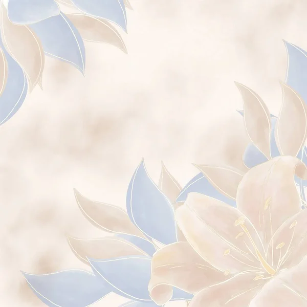 ベージュの葉の繊細なパステル画のフレームと正方形の結婚式の招待状は テクスチャ水彩の背景を持つ — ストック写真