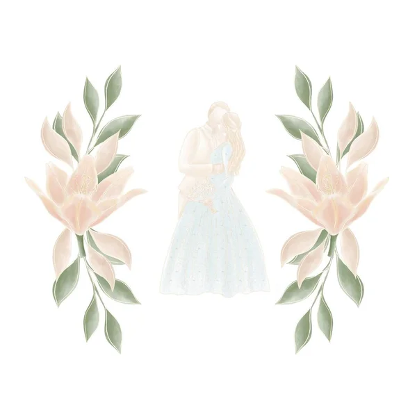 Διακόσμηση Γάμου Σύνθεση Φιγούρων Νύφης Και Γαμπρού Διακοσμημένη Κλαδί Κρίνου — Φωτογραφία Αρχείου