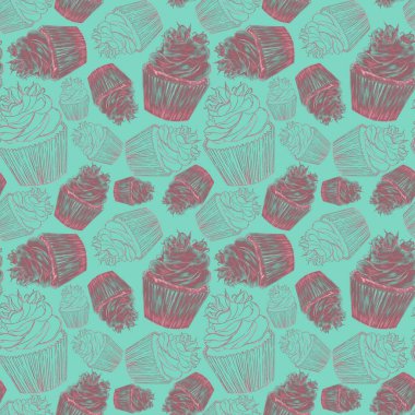 Zarif, pürüzsüz, turkuaz arka planda pulları olan pembe kekler.