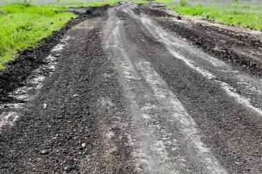 Yazın yeşil çimenler boyunca uzun dolambaçlı kırsal patika