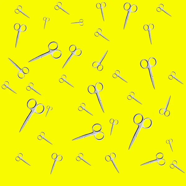 Seamless pattern with nail scissors. Manicure scissors isolated on a yellow background. Pop art background for prints or posters