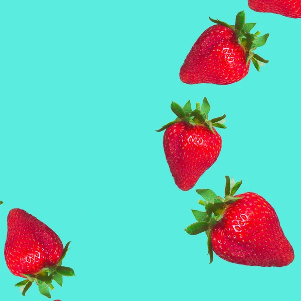 Nahtloser Hintergrund Mit Frischen Erdbeeren Saftige Erdbeeren Isoliert Auf Grünem — Stockfoto