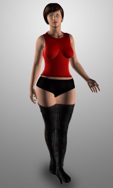 Kırmızı giyinmiş ayakta Bayan