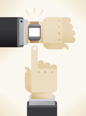 Temiz ekranlı akıllı saati olan bir iş adamı. Metnin ya da bilgin için alanı kopyala.