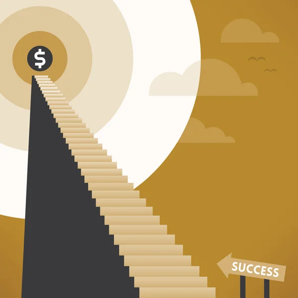 Staircase of Business Success. Abstract staircase to business success with shining dollar symbol on the top. Concepts: Long way to efficiency, management, making money, investments, leadership etc. — Stock Vector