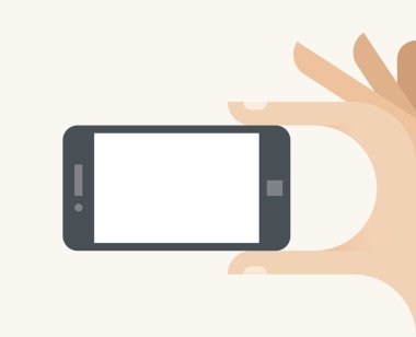 Boş ekran ile insan eli cep telefonu - metin, bilgi grafikleri, bilgi, reklamcılık, internet sitesi sayfası, mesaj, fotoğraf, harita, şirket adresi vs. için boş alan.