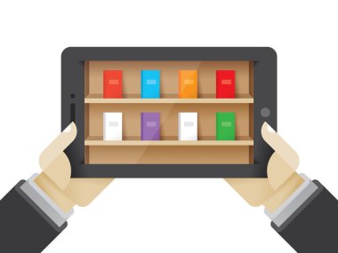 Elektronik kitap koleksiyonu kütüphanesi öğrencilerin elinde tablet bilgisayarında. Fikir - Apple Books, E-books (ibooks), education, magazine, Internet media collection, mobil reading and education, cloud computing
