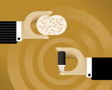 El beyin ve Usb flash sürücü.